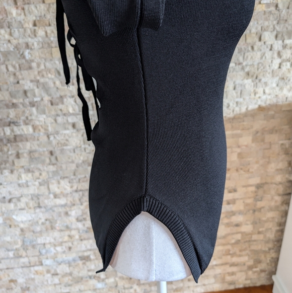 Black Ribbed Knit Backless Alt Fashion Long Sleeve Edgy Goth Sweater Top Size S - Picture 4 of 12